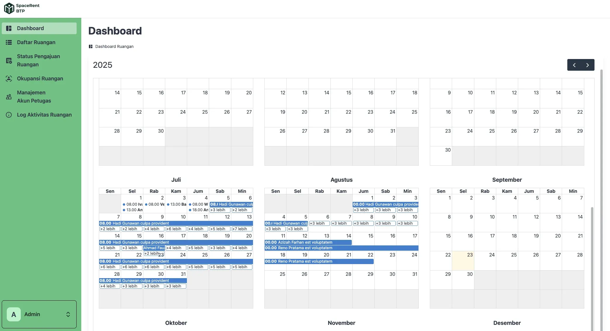 admin dashboard (occupancy calendar)