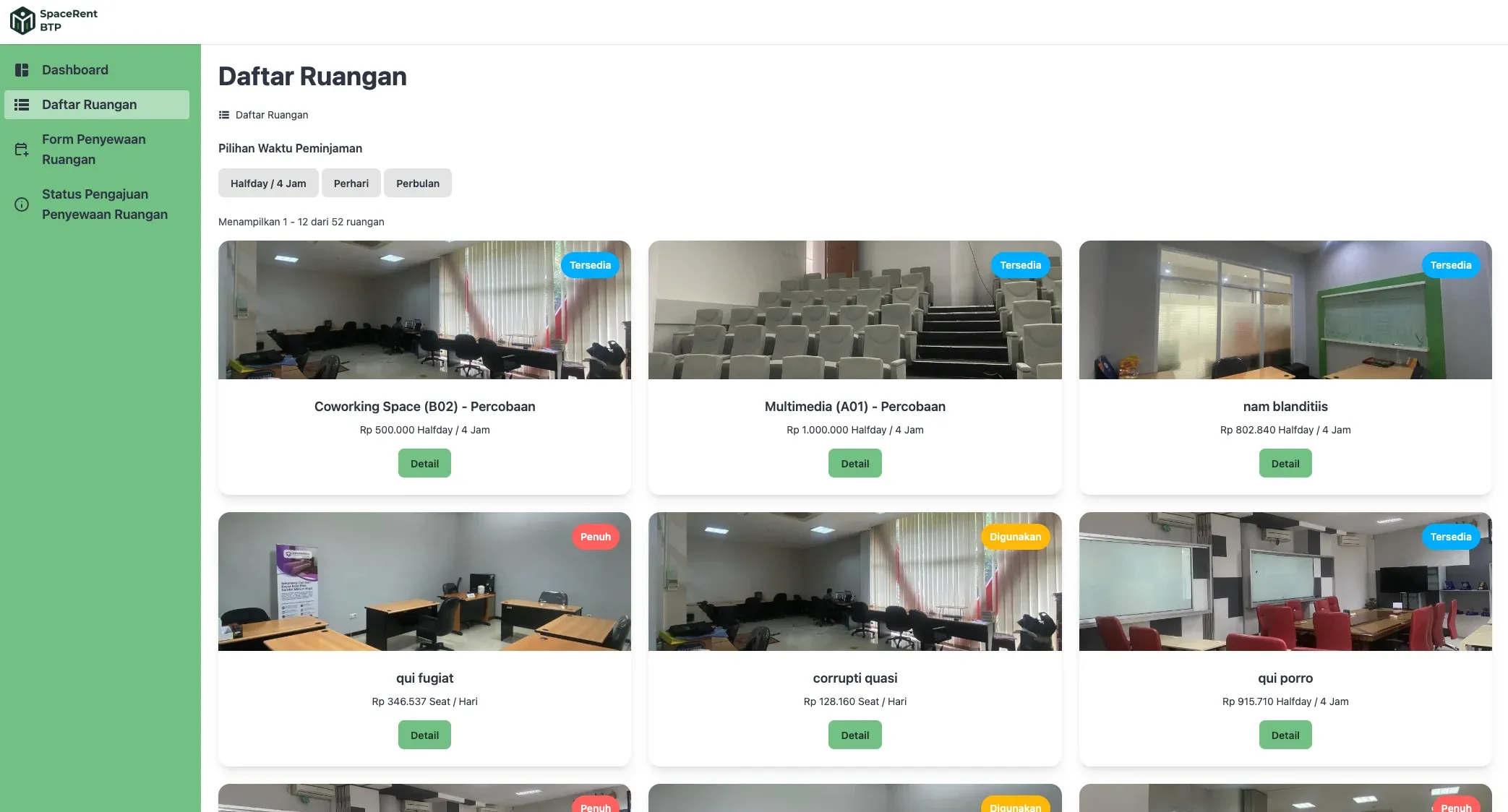 rooms list & filters