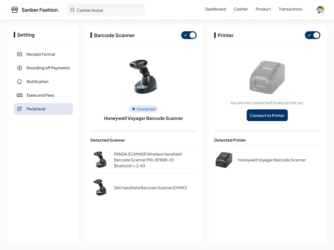 peripherals setup (printer, drawer, scanner)
